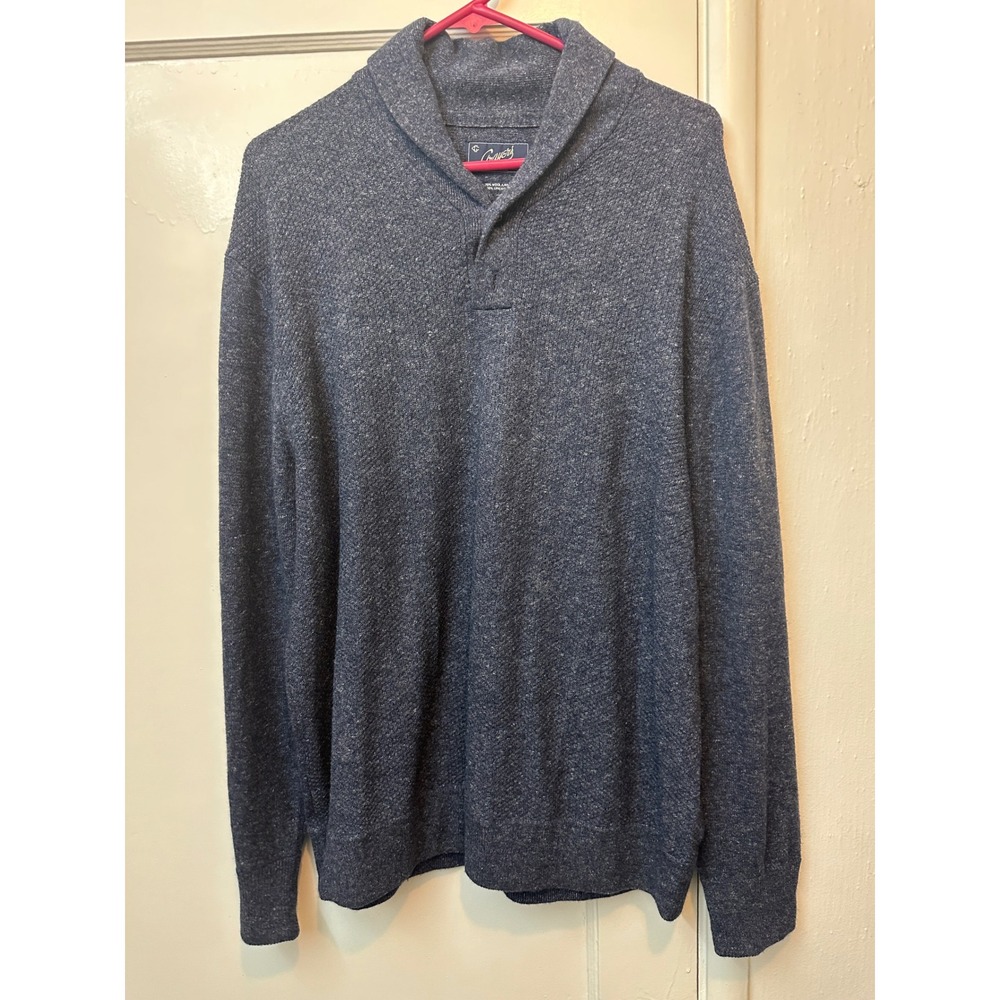 Grayers Clothiers Men XXL Wool Linen Shawl Collar Sweater Blue Gray Marled Knit‎